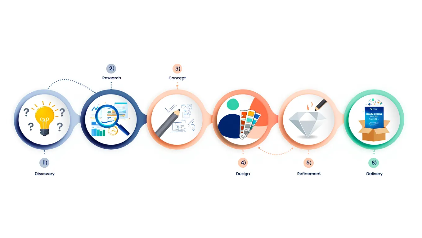Design prosess illustrasjon viser merkevare utvikling